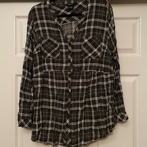 TORRID | Green & White Plaid Button Up Fit & Flare Blouse